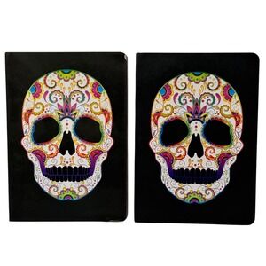 Piccadilly Sugar Skull Lined Journal Set of 2 Day of the Dead Black Notebooks